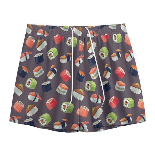 Colorful Japanese Sushi Pattern Print Mesh Shorts