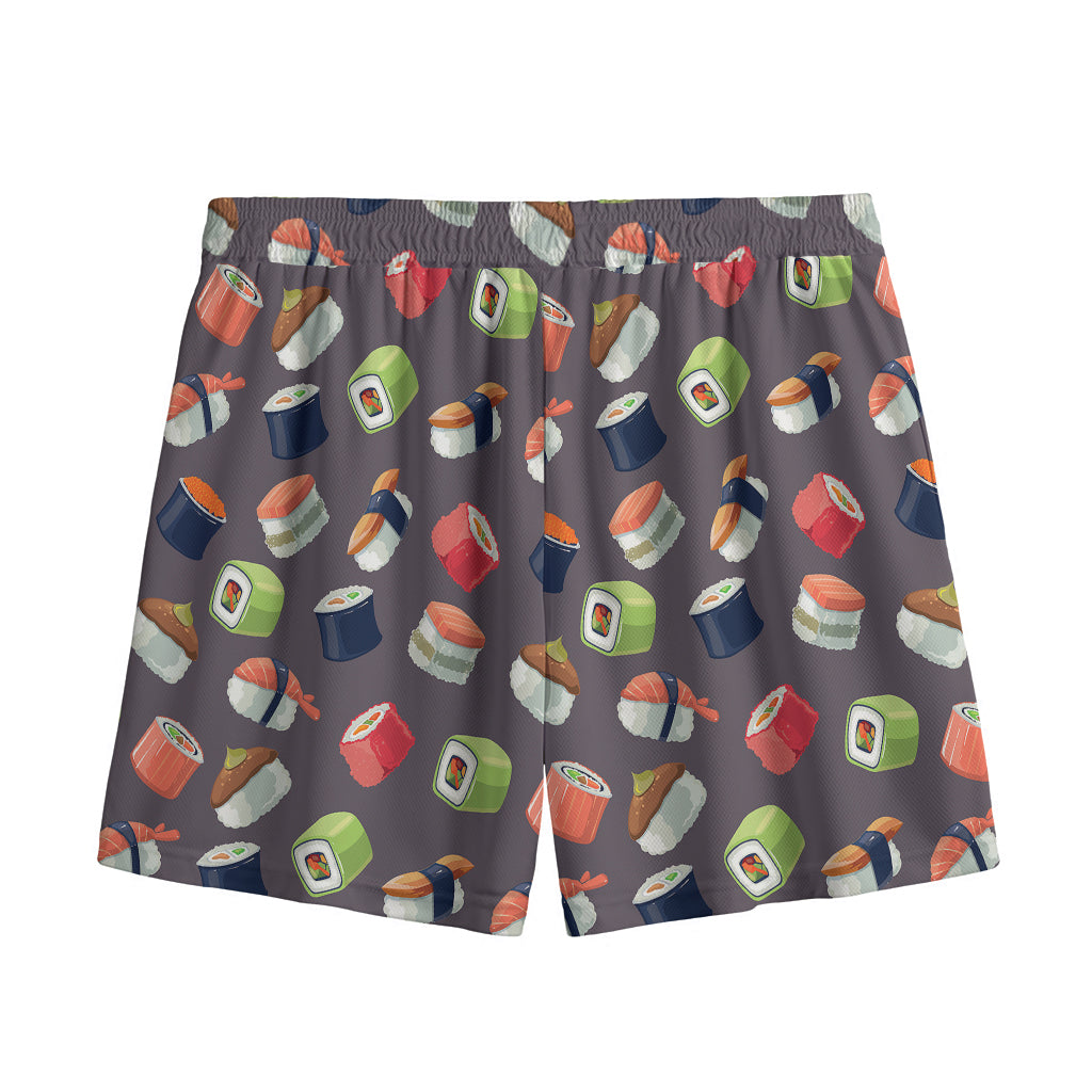 Colorful Japanese Sushi Pattern Print Mesh Shorts