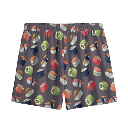 Colorful Japanese Sushi Pattern Print Mesh Shorts