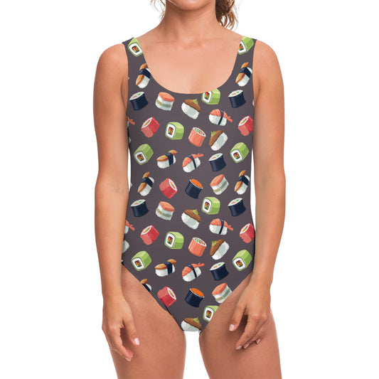 Colorful Japanese Sushi Pattern Print One Piece Swimsuit
