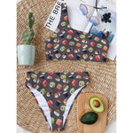 Colorful Japanese Sushi Pattern Print One Shoulder Bikini Top