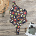 Colorful Japanese Sushi Pattern Print One Shoulder Bodysuit