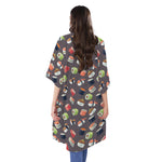 Colorful Japanese Sushi Pattern Print Open Front Beach Cover Up