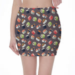 Colorful Japanese Sushi Pattern Print Pencil Mini Skirt
