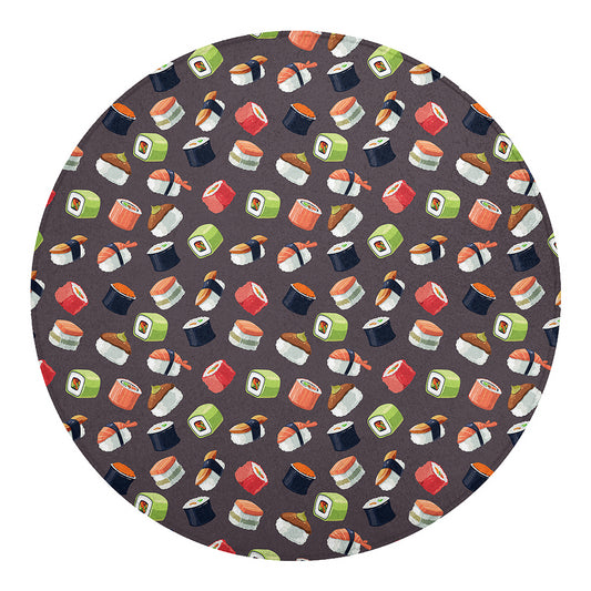 Colorful Japanese Sushi Pattern Print Round Blanket