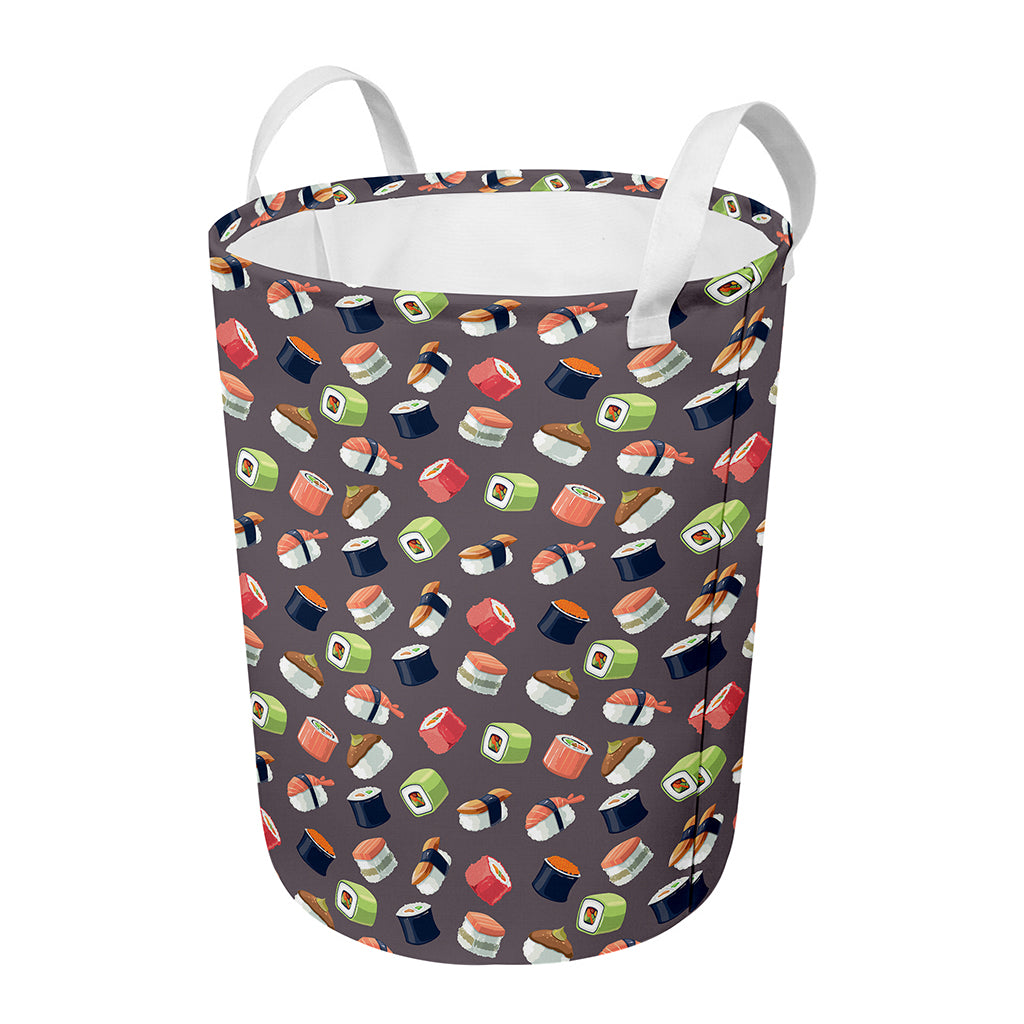 Colorful Japanese Sushi Pattern Print Round Laundry Basket