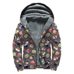 Colorful Japanese Sushi Pattern Print Sherpa Lined Zip Up Hoodie