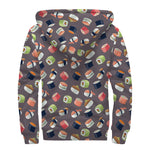 Colorful Japanese Sushi Pattern Print Sherpa Lined Zip Up Hoodie
