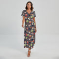 Colorful Japanese Sushi Pattern Print Short Sleeve Maxi Dress