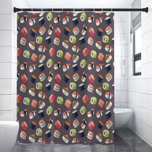 Colorful Japanese Sushi Pattern Print Shower Curtain