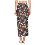 Colorful Japanese Sushi Pattern Print Side Slit Maxi Skirt