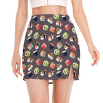 Colorful Japanese Sushi Pattern Print Side Slit Mini Skirt