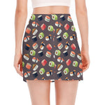 Colorful Japanese Sushi Pattern Print Side Slit Mini Skirt