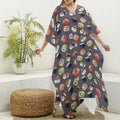Colorful Japanese Sushi Pattern Print Silk V-Neck Kaftan Dress