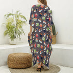 Colorful Japanese Sushi Pattern Print Silk V-Neck Kaftan Dress