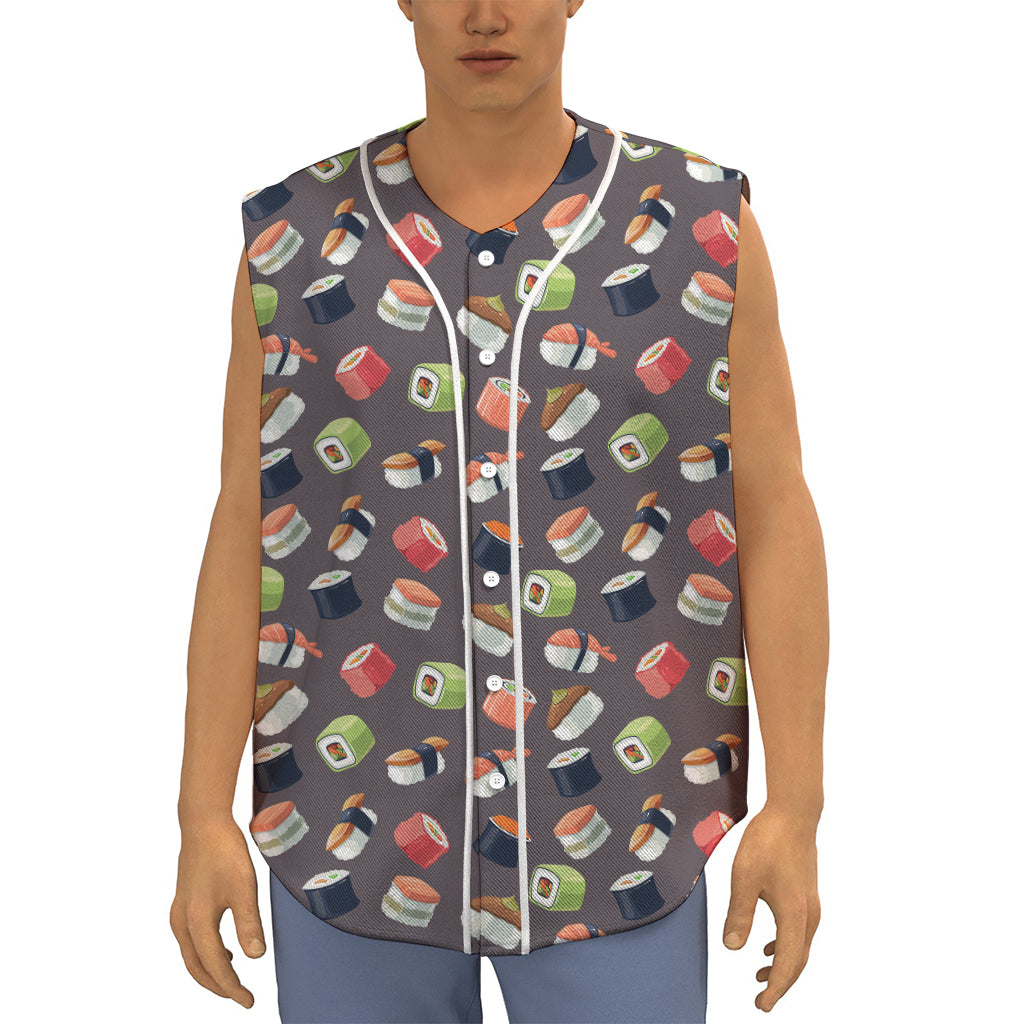 Colorful Japanese Sushi Pattern Print Sleeveless Baseball Jersey
