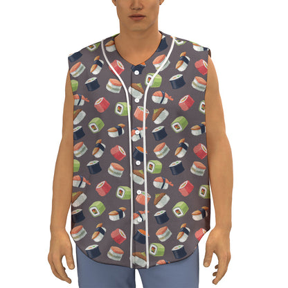 Colorful Japanese Sushi Pattern Print Sleeveless Baseball Jersey