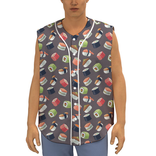 Colorful Japanese Sushi Pattern Print Sleeveless Baseball Jersey