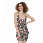 Colorful Japanese Sushi Pattern Print Sleeveless Bodycon Dress