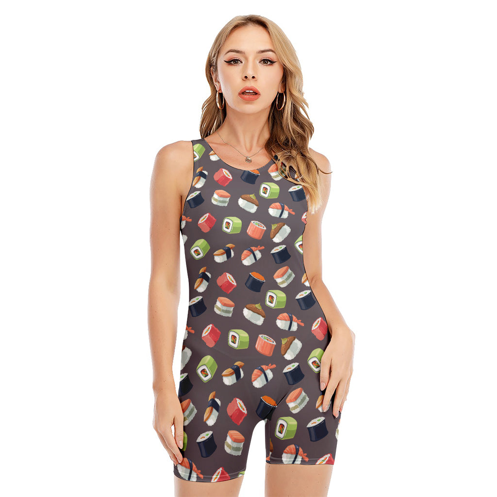 Colorful Japanese Sushi Pattern Print Sleeveless One Piece Swimsuit