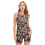 Colorful Japanese Sushi Pattern Print Sleeveless One Piece Swimsuit