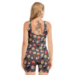 Colorful Japanese Sushi Pattern Print Sleeveless One Piece Swimsuit