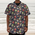 Colorful Japanese Sushi Pattern Print Textured Short Sleeve Shirt