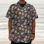 Colorful Japanese Sushi Pattern Print Textured Short Sleeve Shirt