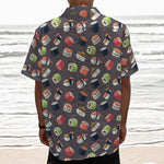 Colorful Japanese Sushi Pattern Print Textured Short Sleeve Shirt