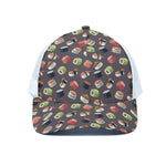 Colorful Japanese Sushi Pattern Print White Mesh Trucker Cap