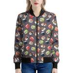Colorful Japanese Sushi Pattern Print Women's Bomber Jacket