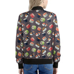 Colorful Japanese Sushi Pattern Print Women's Bomber Jacket