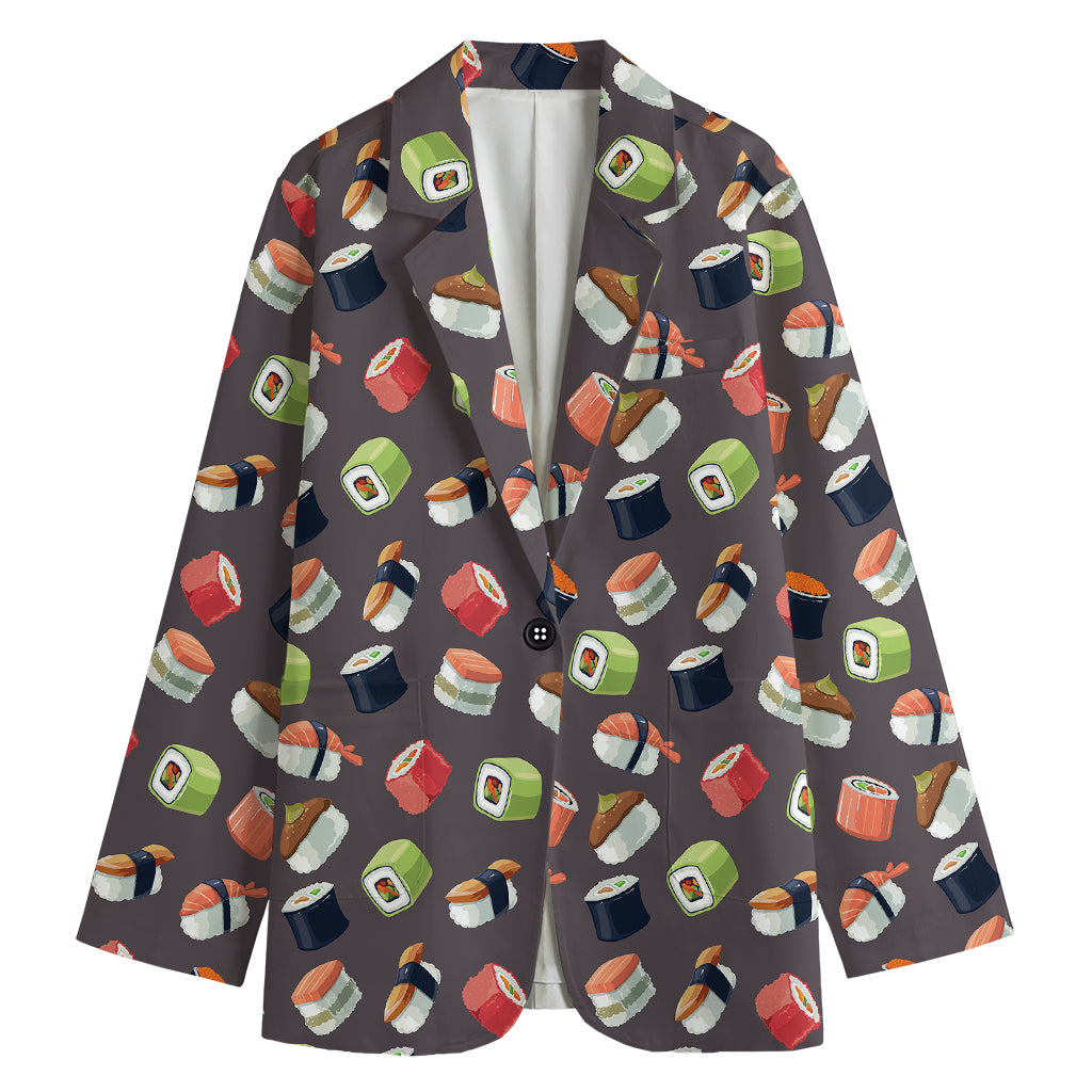 Colorful Japanese Sushi Pattern Print Women's Cotton Blazer