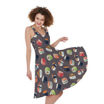 Colorful Japanese Sushi Pattern Print Women's Sleeveless Dress
