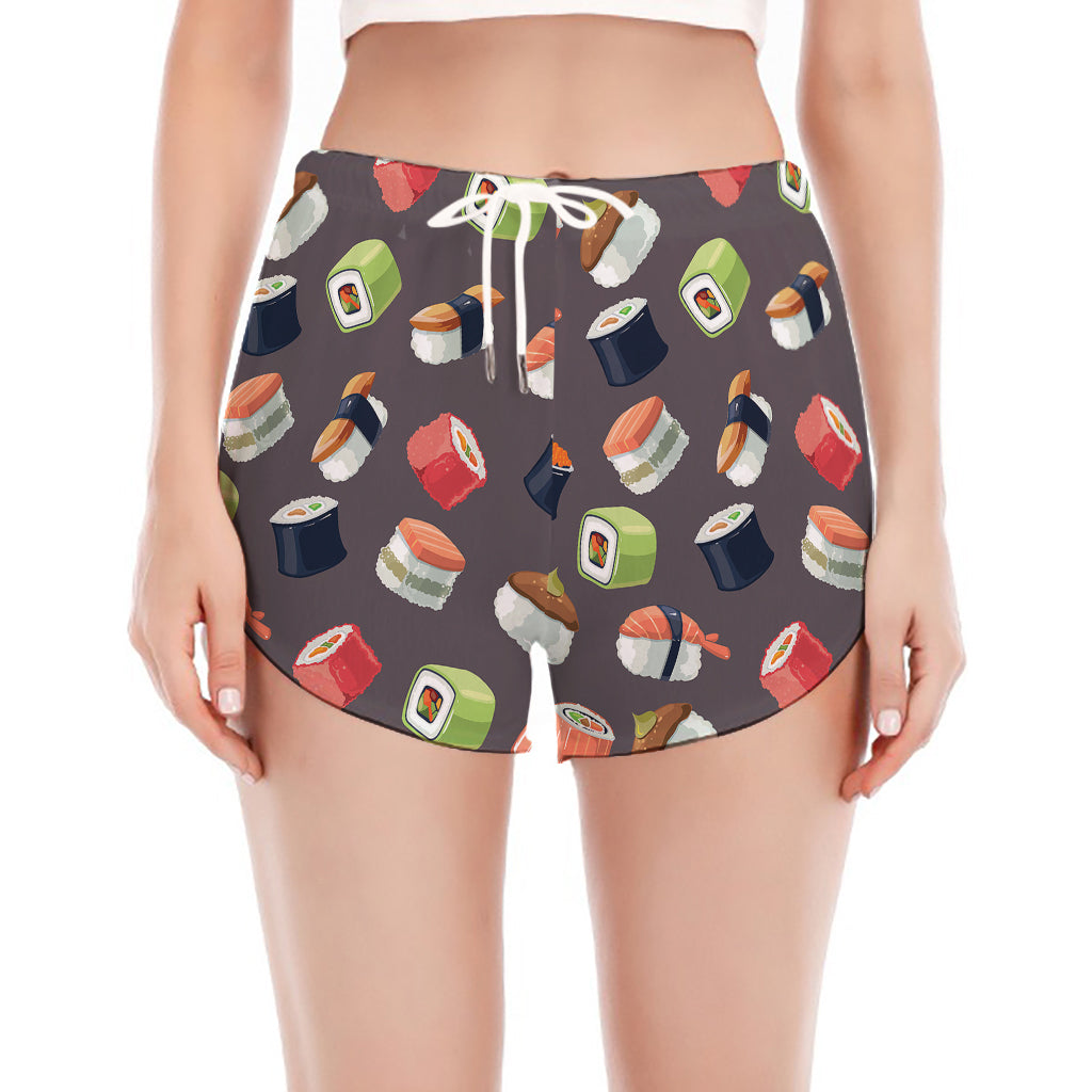 Colorful Japanese Sushi Pattern Print Women's Split Running Shorts