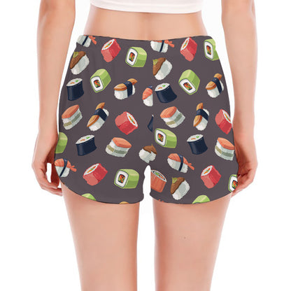 Colorful Japanese Sushi Pattern Print Women's Split Running Shorts