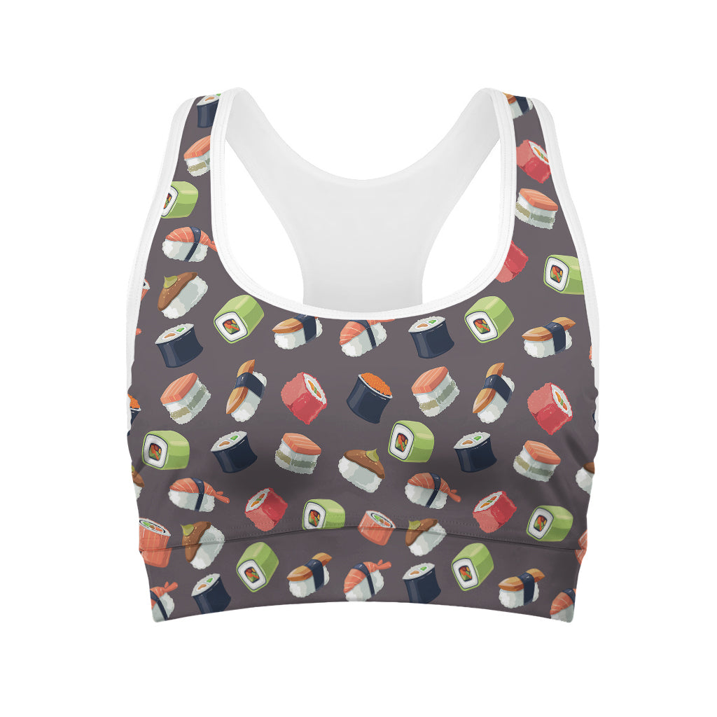 Colorful Japanese Sushi Pattern Print Women's Sports Bra