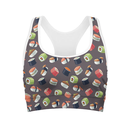 Colorful Japanese Sushi Pattern Print Women's Sports Bra