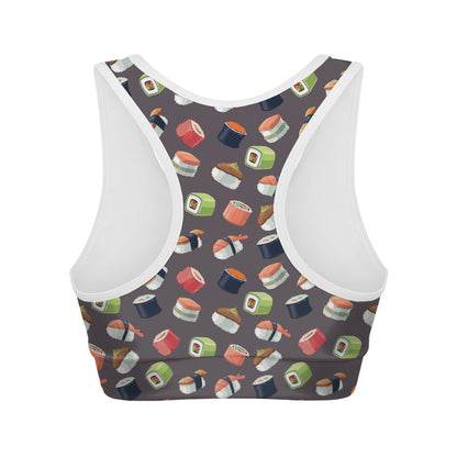 Colorful Japanese Sushi Pattern Print Women's Sports Bra