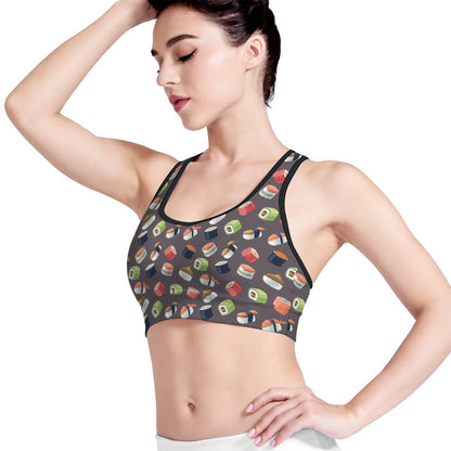 Colorful Japanese Sushi Pattern Print Women's Sports Bra