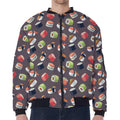 Colorful Japanese Sushi Pattern Print Zip Sleeve Bomber Jacket