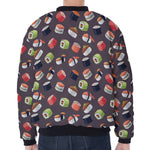 Colorful Japanese Sushi Pattern Print Zip Sleeve Bomber Jacket
