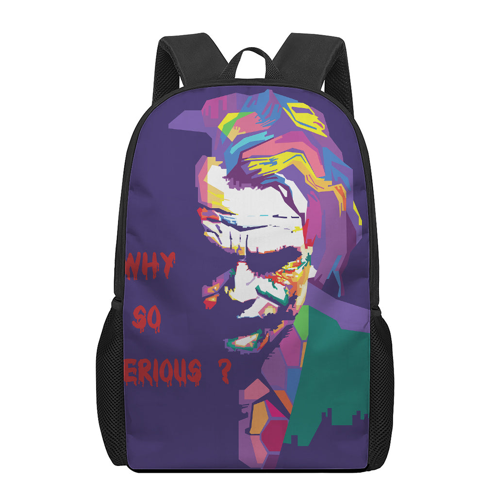 Colorful Joker Why So Serious Print 17 Inch Backpack