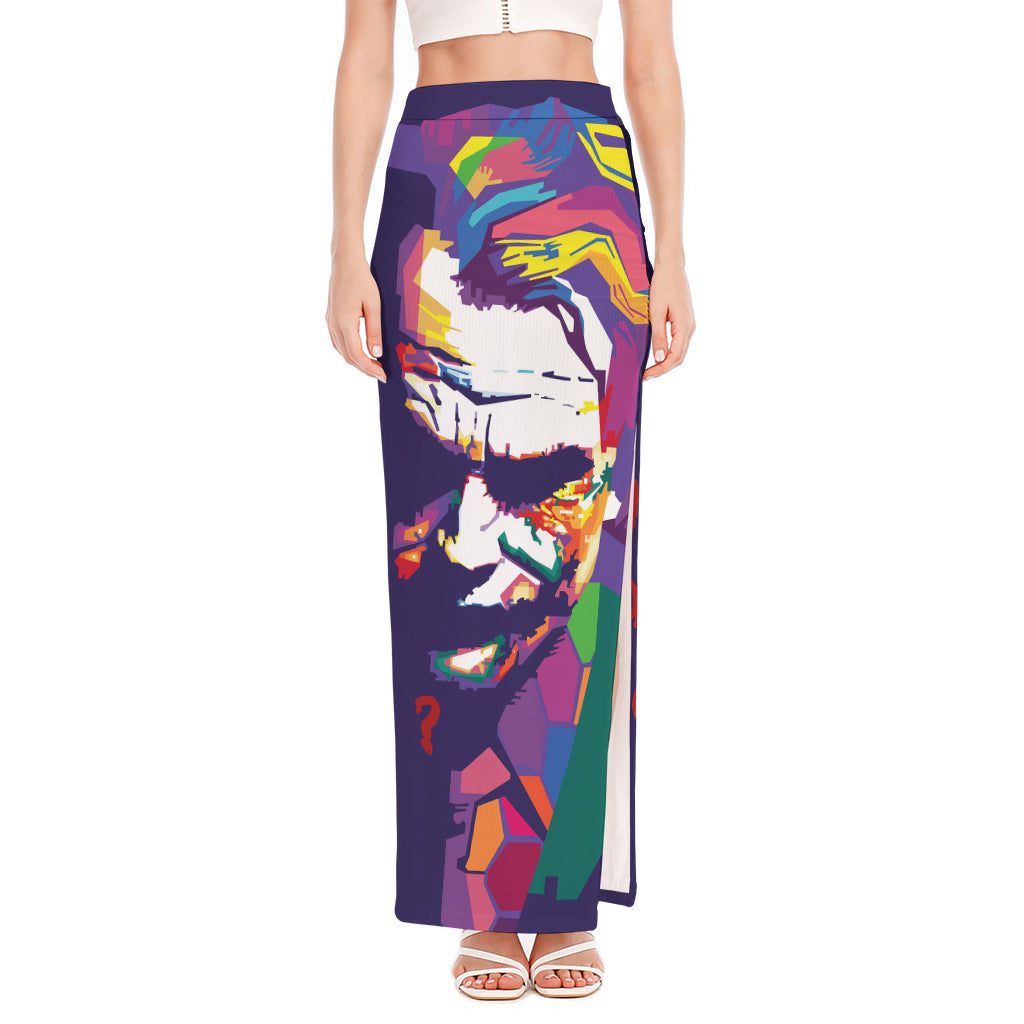 Colorful Joker Why So Serious Print High Slit Maxi Skirt