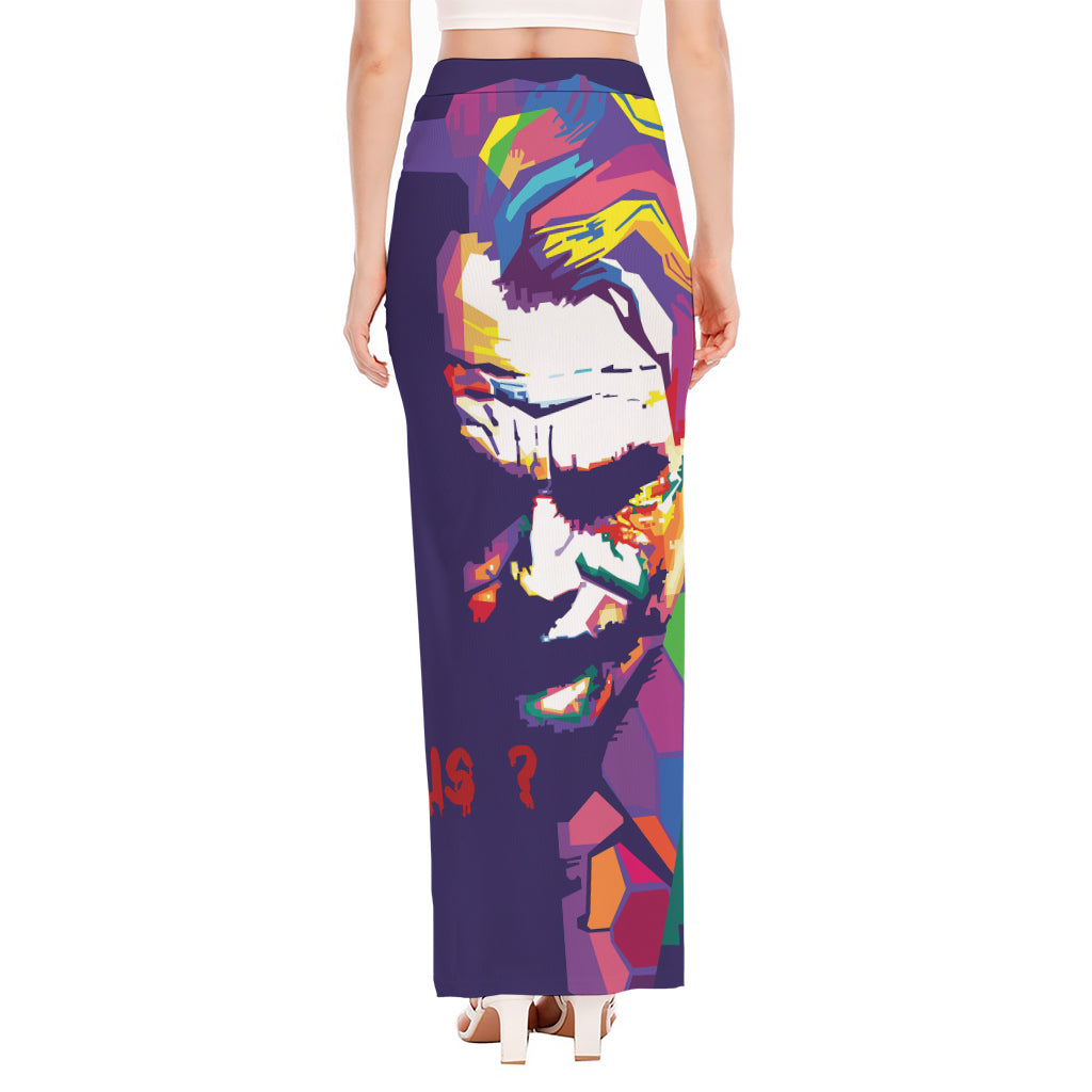 Colorful Joker Why So Serious Print High Slit Maxi Skirt
