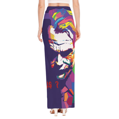 Colorful Joker Why So Serious Print High Slit Maxi Skirt
