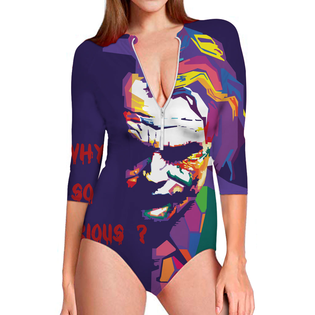 Colorful Joker Why So Serious Print Long Sleeve Swimsuit