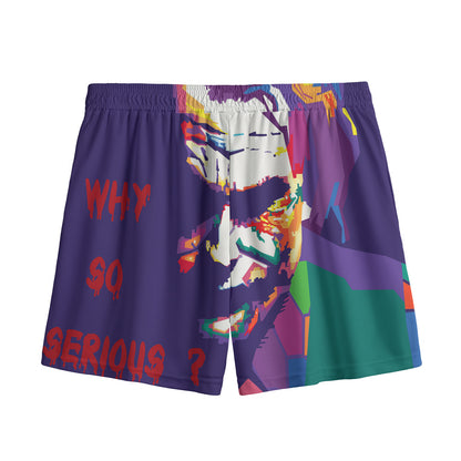 Colorful Joker Why So Serious Print Mesh Shorts