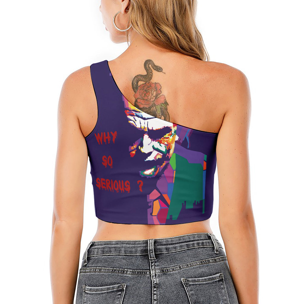 Colorful Joker Why So Serious Print One Shoulder Crop Top