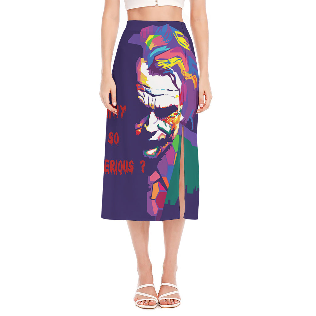 Colorful Joker Why So Serious Print Side Slit Midi Skirt